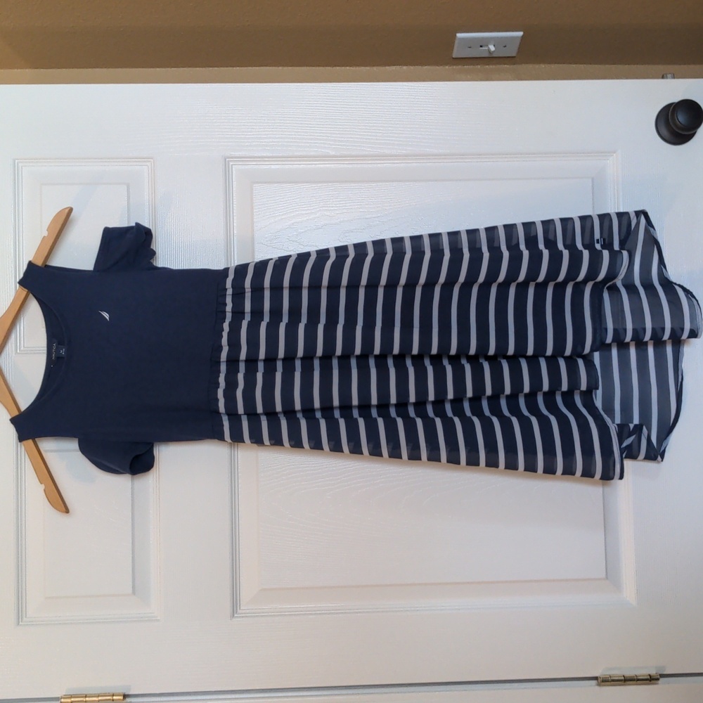 Girl's Nautica Hi-Lo Off Shoulder Dress